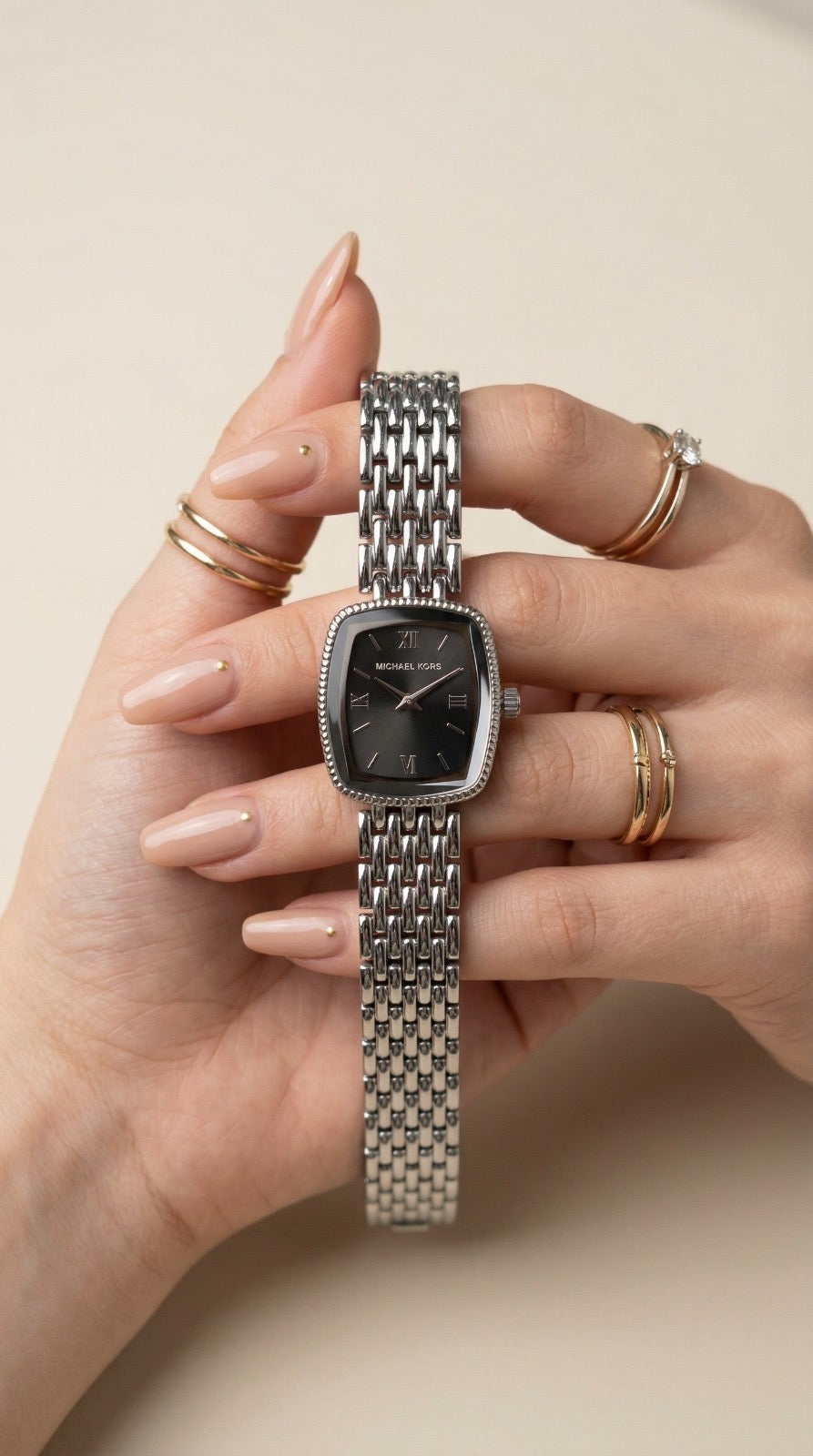 Mk Silver Roman Women Watch - Black Dial