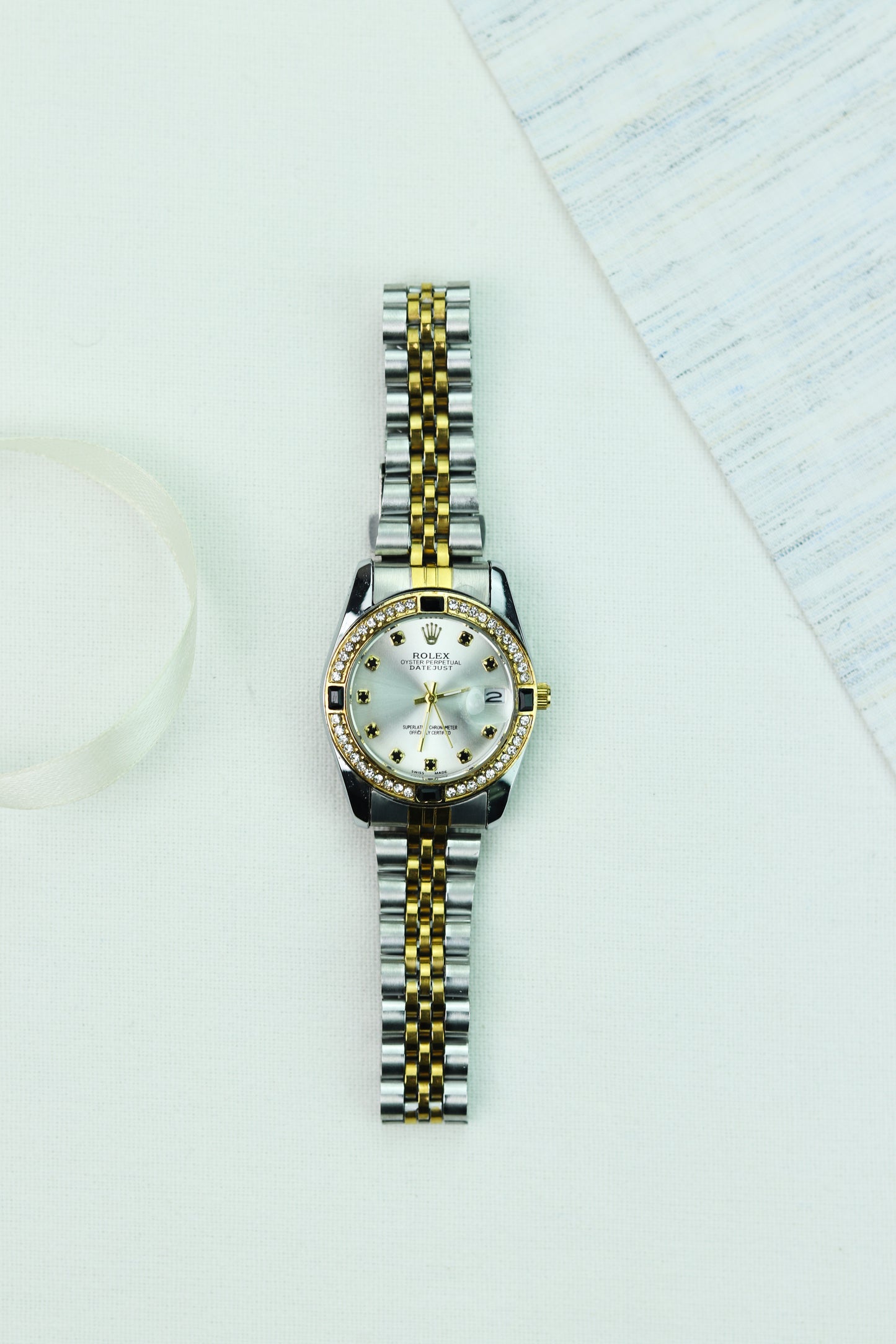 Ro-lex Lady Datejust Onyx Pearl Two Tone Women Watch
