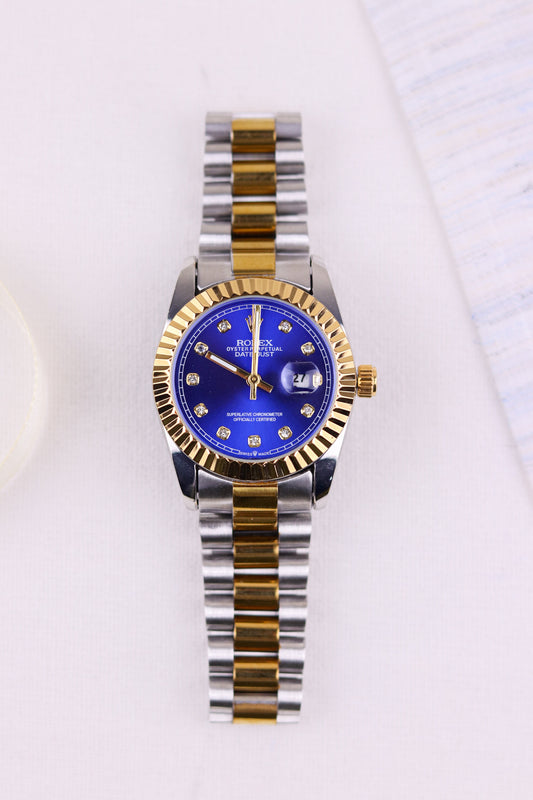 Rol-ex Blue Dial Delight DateJust Women Watch - Fluted Bezel
