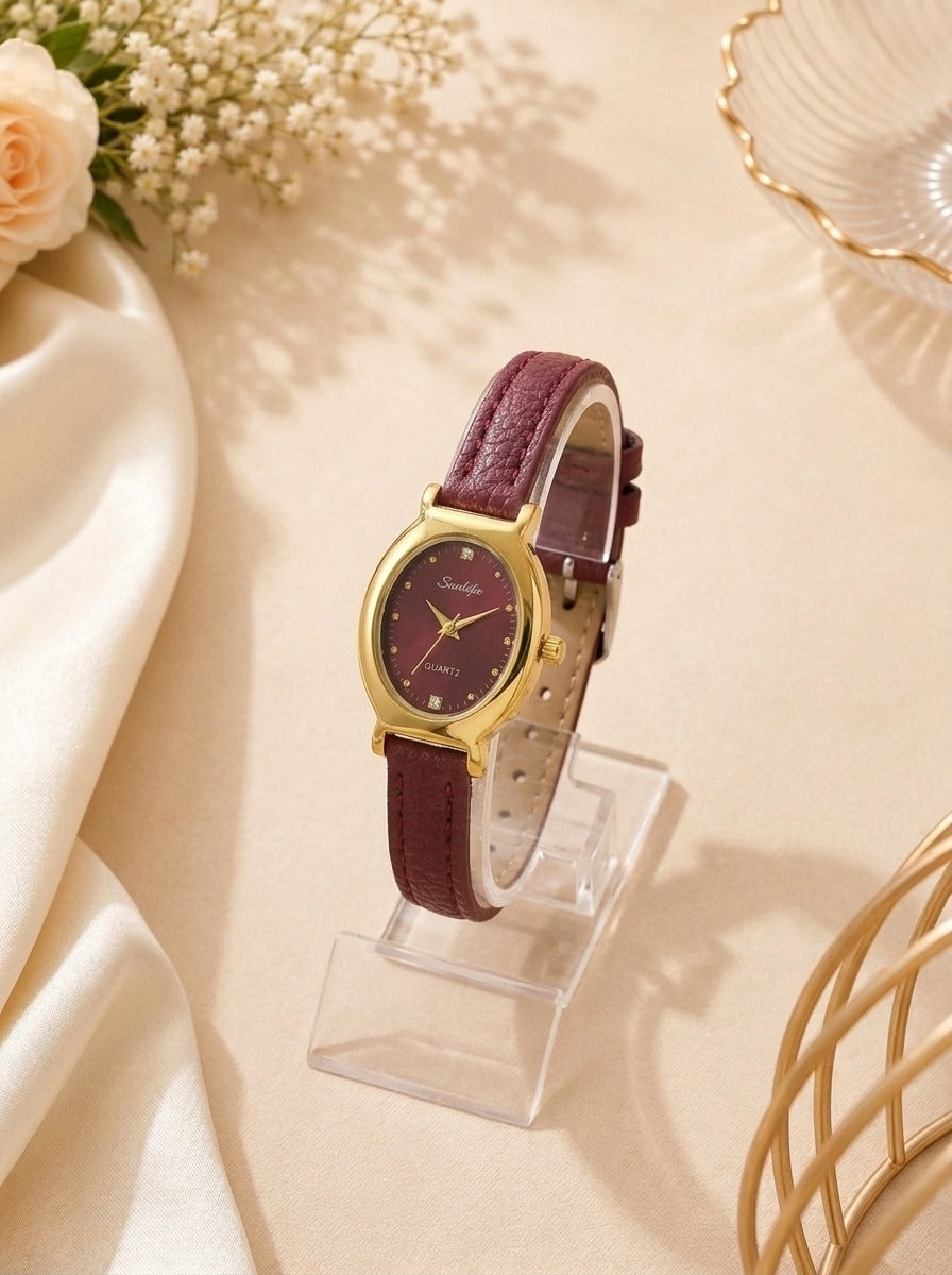 Sunliflex Burgundy Hour Women Strap Watch | Classic Women's Watch Pakistan