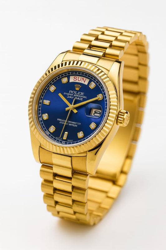 Ro-lex Blue Aura Day-Date Watch
