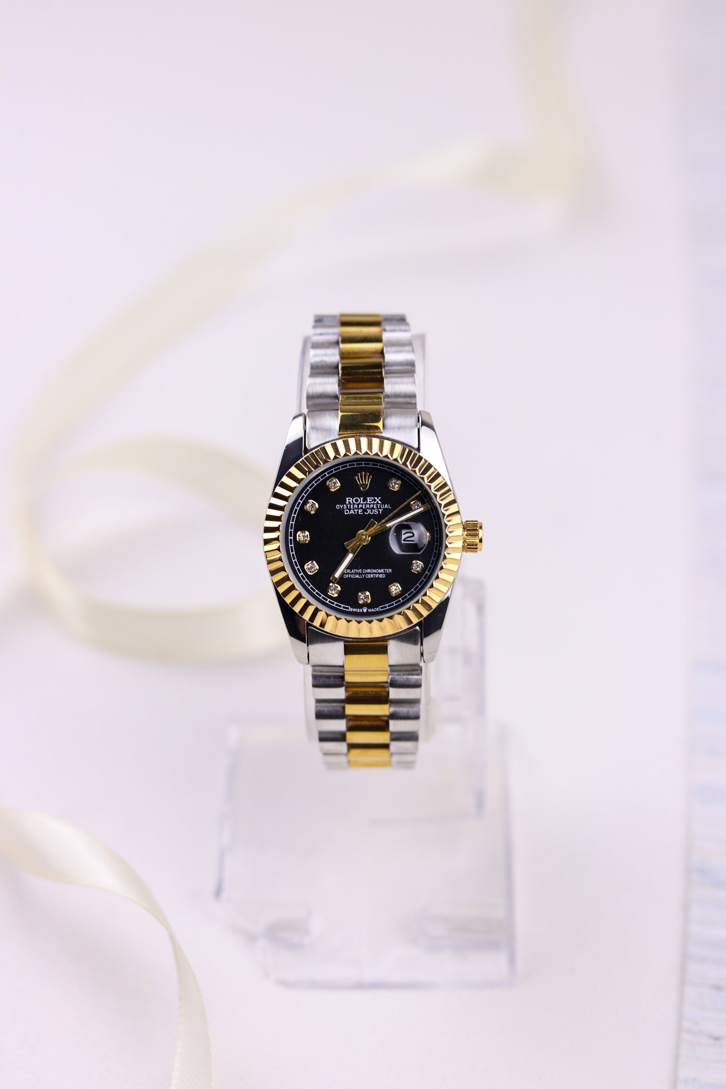 Rol-ex Black Pearl DateJust Women Watch - Fluted Bezel