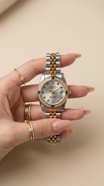 Rol-ex Gilded Blue Datejust Women Watch