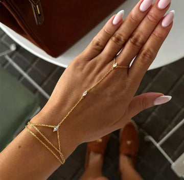 Multi Layer Finger Bracelet – 18K Gold Plated Stainless Steel Hand Harness Bracelet for Women in Pakistan