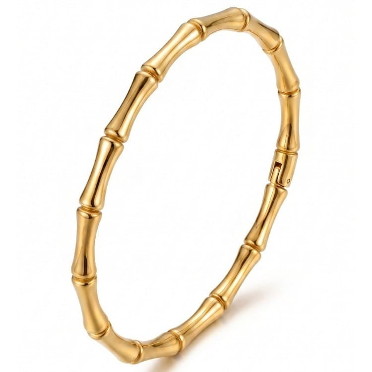 Bamboo Bangle Bracelet – 18K Gold Plated Stainless Steel Bracelet for Women