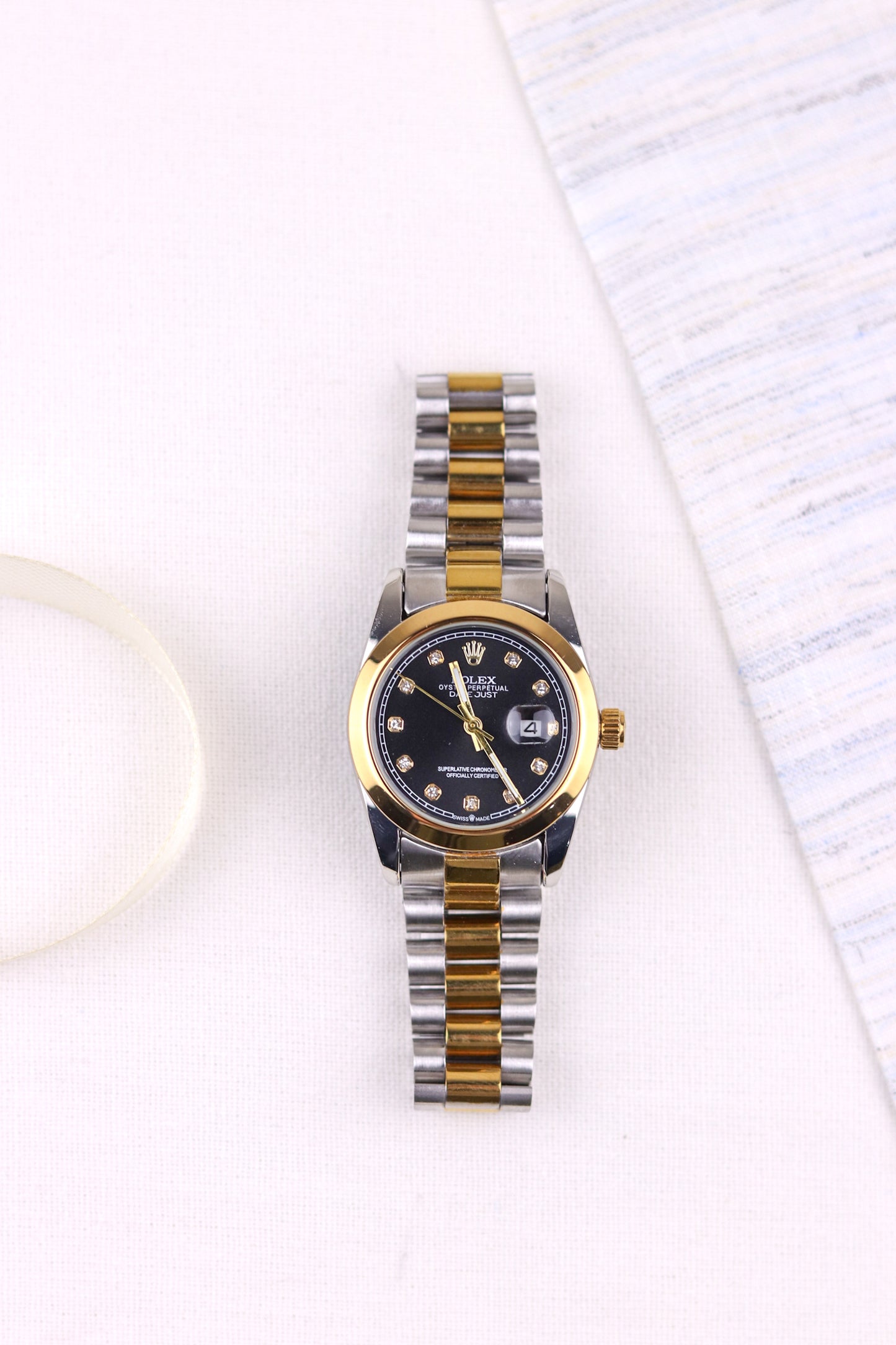 Rol-ex Black Pearl DateJust Women Watch - Plain Bezel