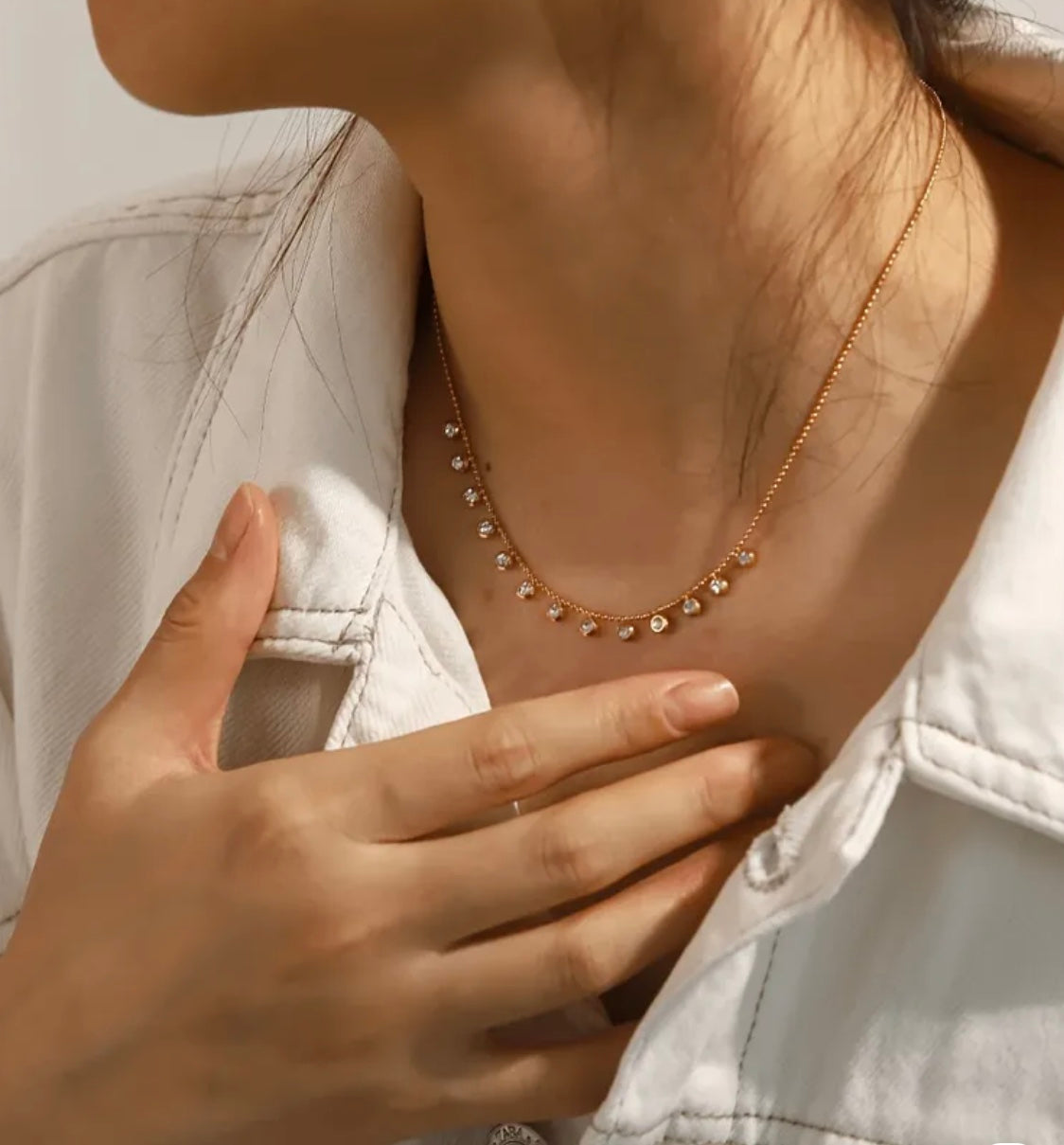 White Stone Drop Necklace – Elegant 18K Gold Plated Stainless Steel Pendant Necklace for Women in Pakistan