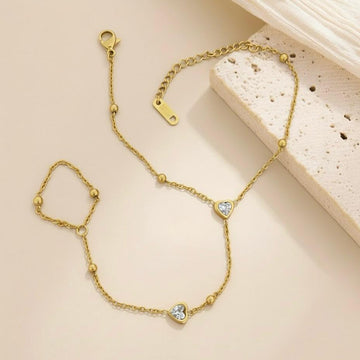 Beaded Heart Hand Chain Bracelet