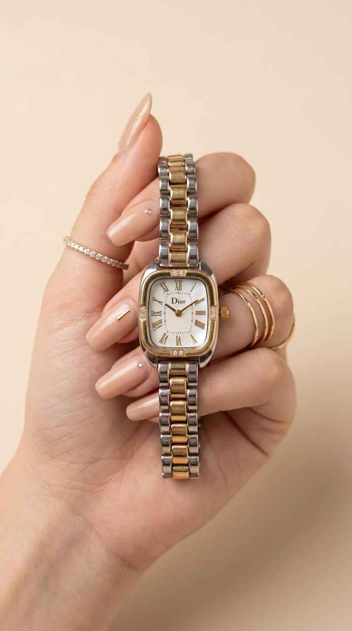 Dior Square Two-Tone Minimalist Women Watch
