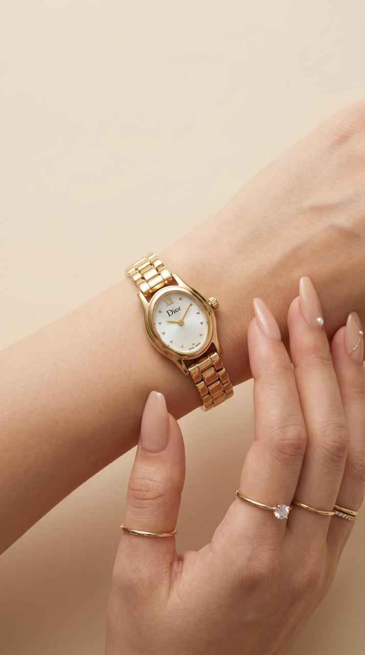 Dior Oval Dial Gold Plated Women Watch