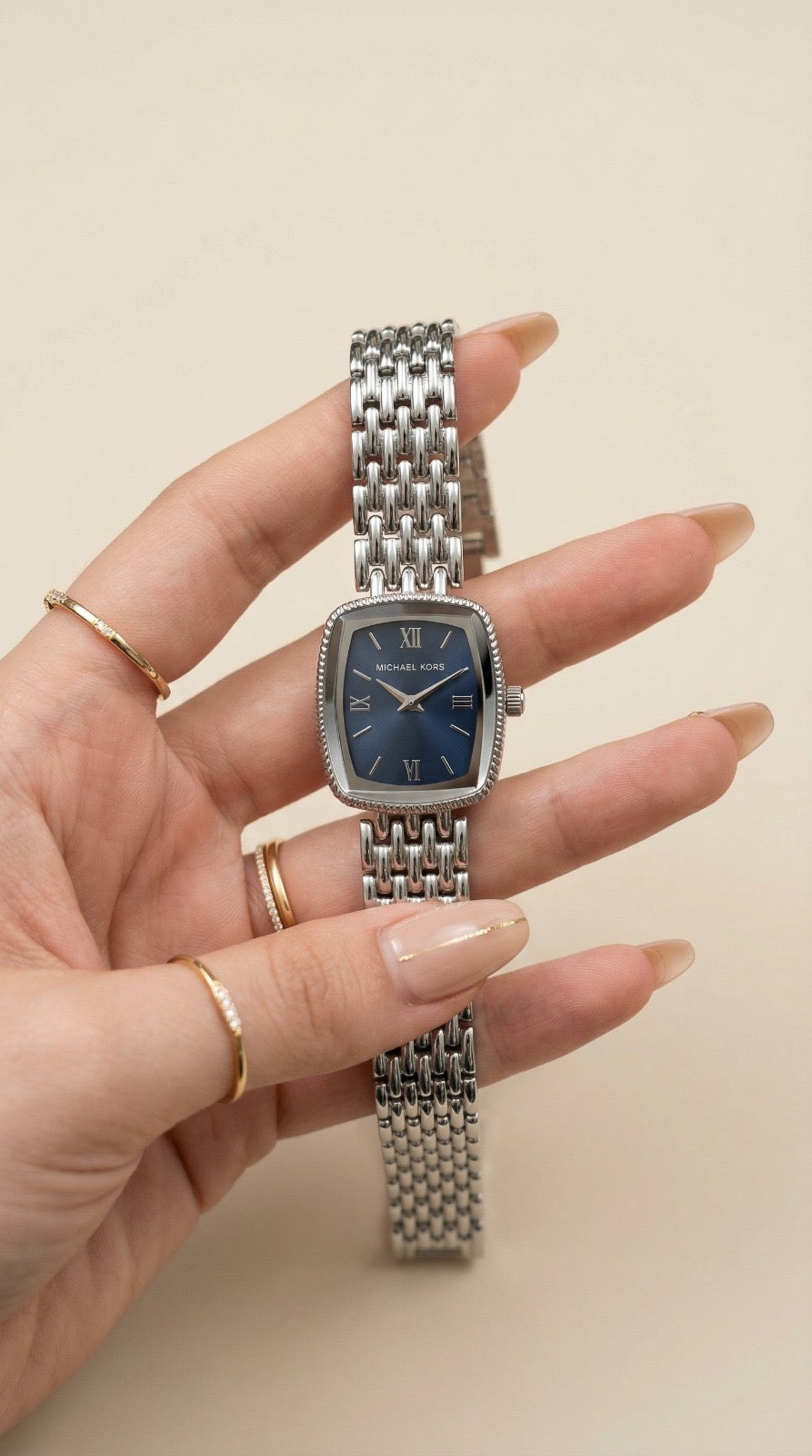 Mk Silver Roman Women Watch - Blue Dial
