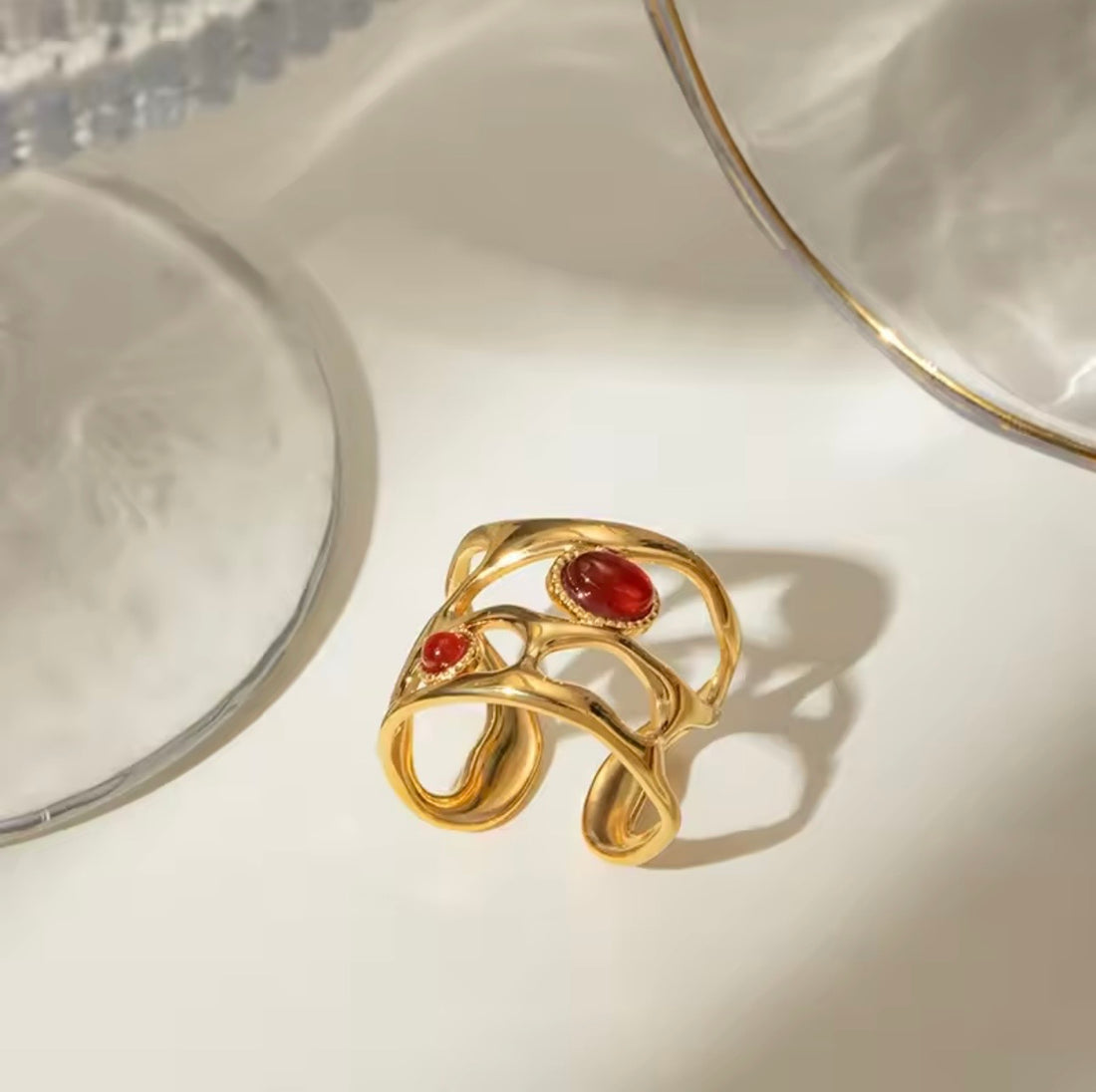 Modernist Ruby Wave Adjustable Ring