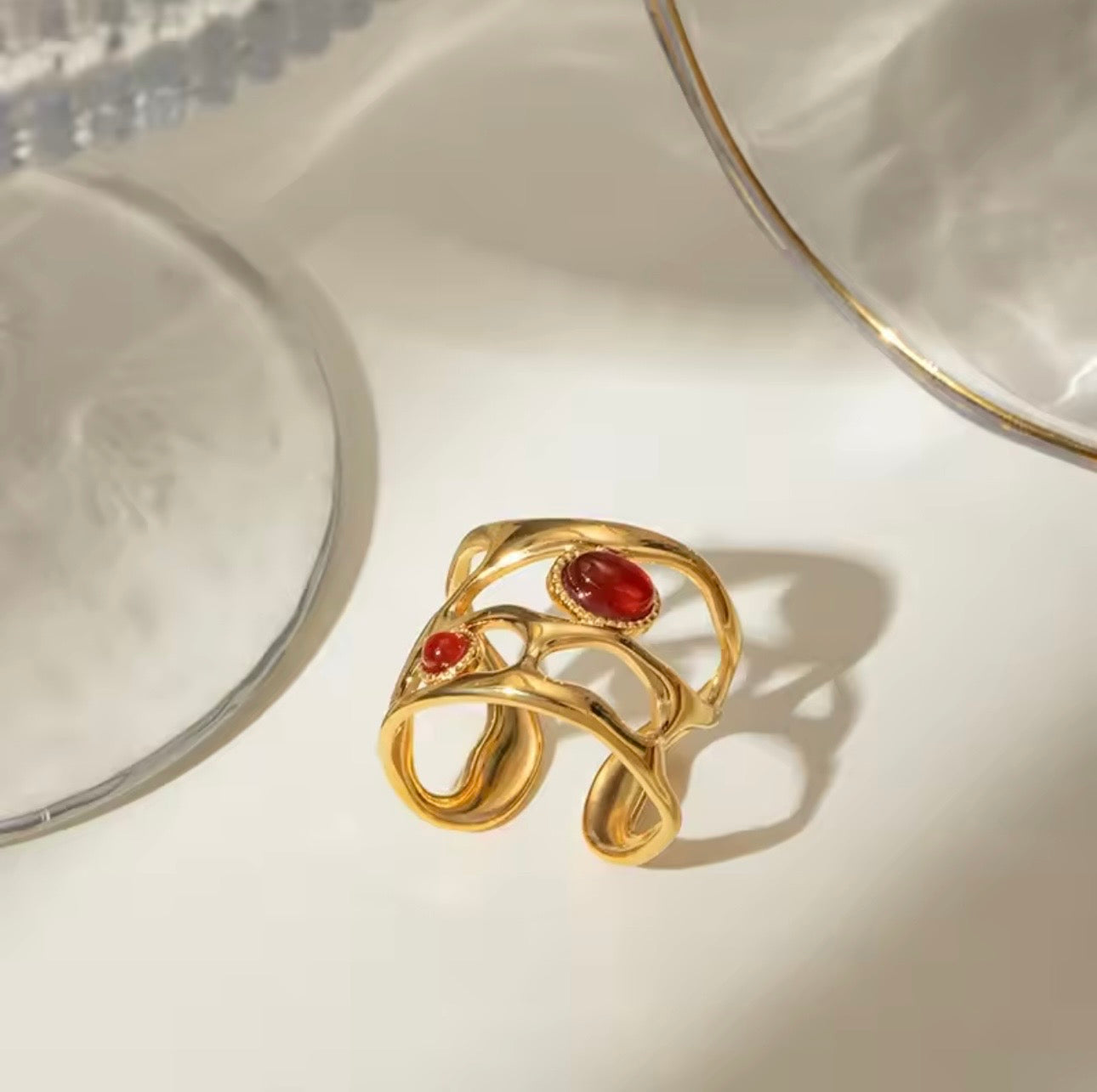 Modernist Ruby Wave Adjustable Ring