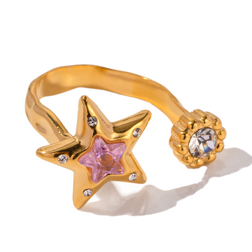 Lilac Star Pearl Adjustable Ring