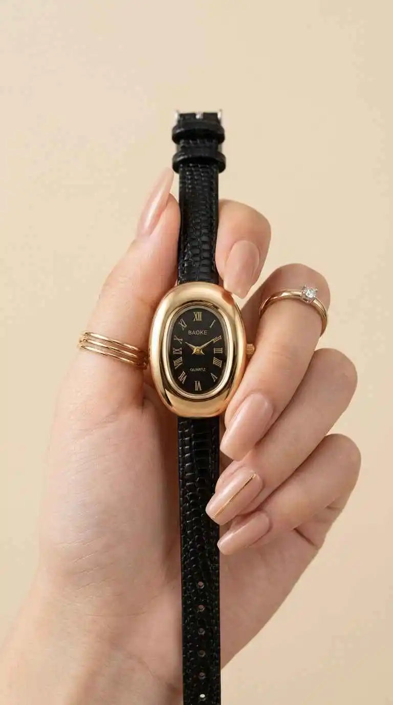 Aura Vintage Women Strap Watch Black Dial office wear jewellery Pakistan