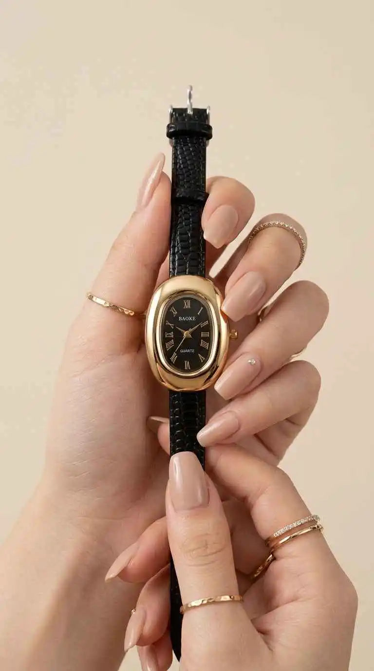 Aura Vintage Women Strap Watch Black Dial office wear jewellery Pakistan