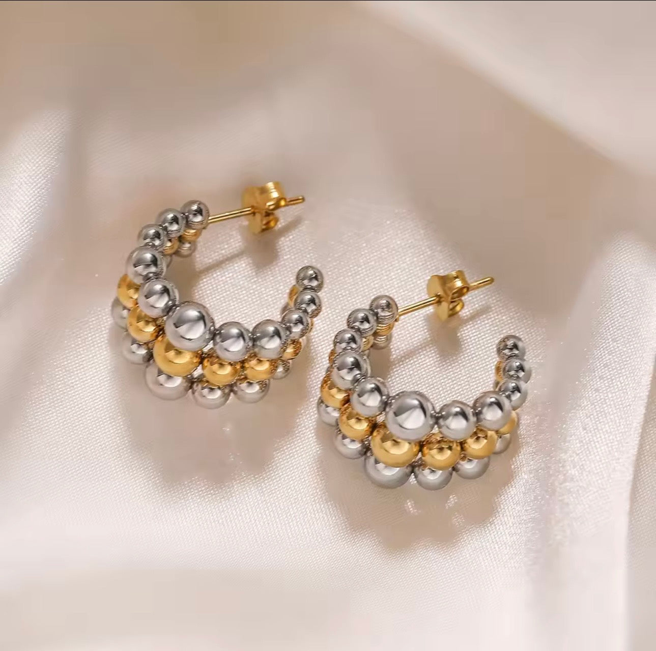 Two-Tone Beaded Hoop Earrings | Stylish Hoop Earrings Pakistan