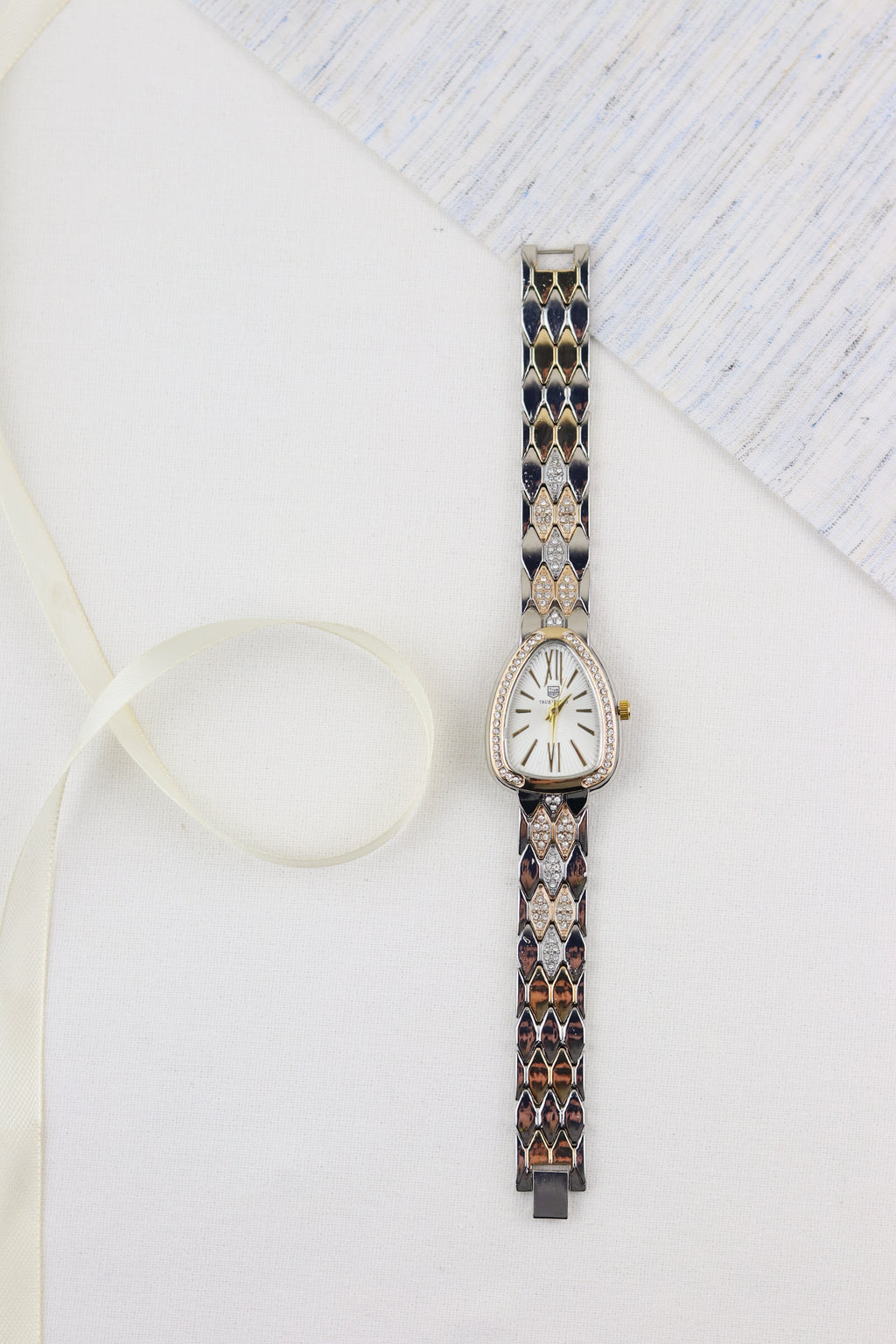 True-Worth White Crystal Cascade Women Watch