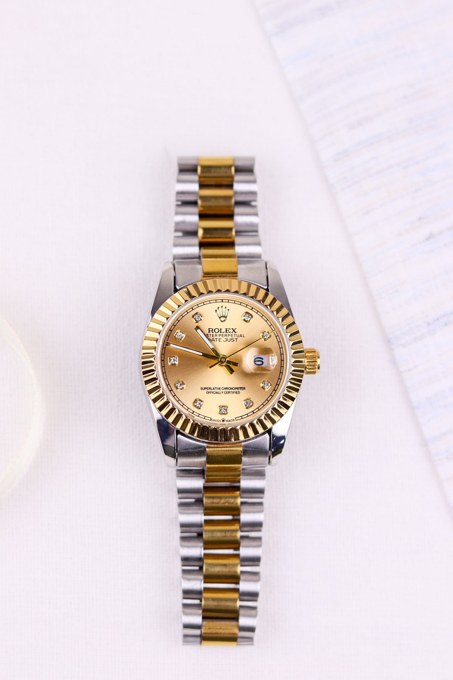 Rol-ex Golden Jubilee DateJust Women Watch - Fluted Bezel