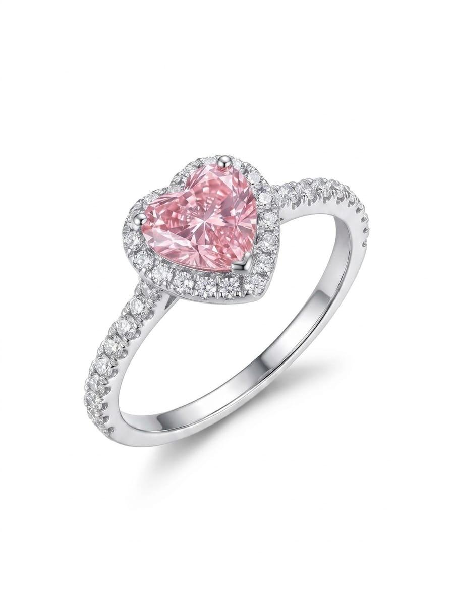Silver Pink Heart Ring