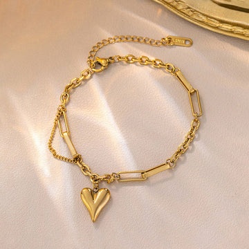 Heart Charm Paper Clip Chain Bracelet