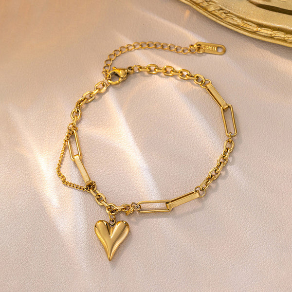 Heart Charm Paper Clip Chain Bracelet