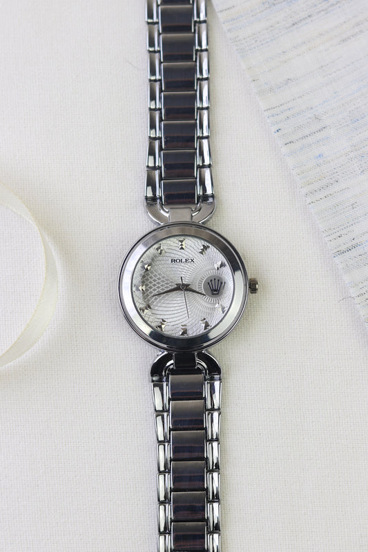 Rol-ex Silver Aura Timepiece Watch Women Watch