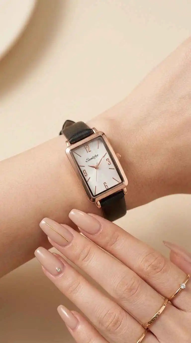 Sunliflex Retro-Classic women's black strap watch front view - Jewelistic Pakistan
