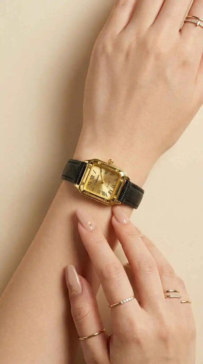 Brown leather strap watch for women worn on wrist - Caboson Heritage

