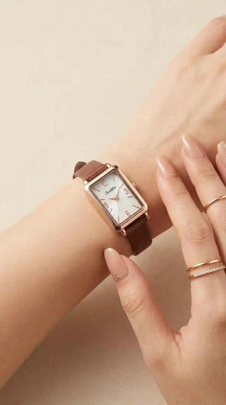 Sunliflex Retro-Classic Women's Brown Strap Watch front view - Jewelistic
