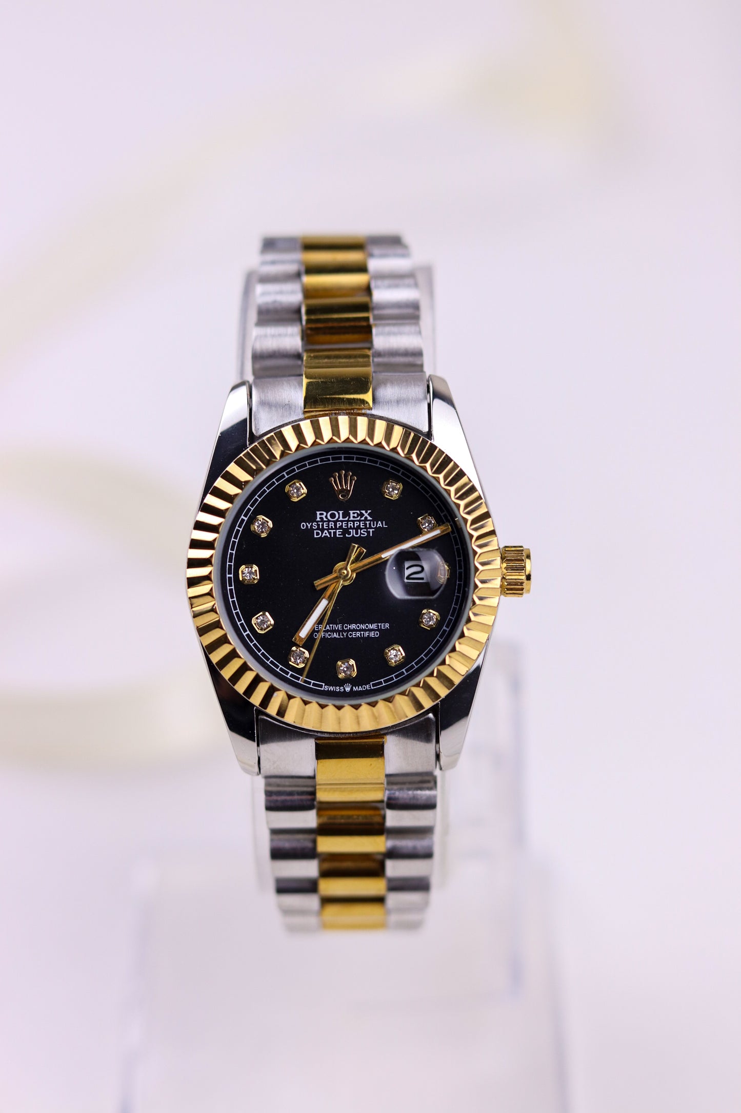 Rol-ex Black Pearl DateJust Women Watch - Fluted Bezel