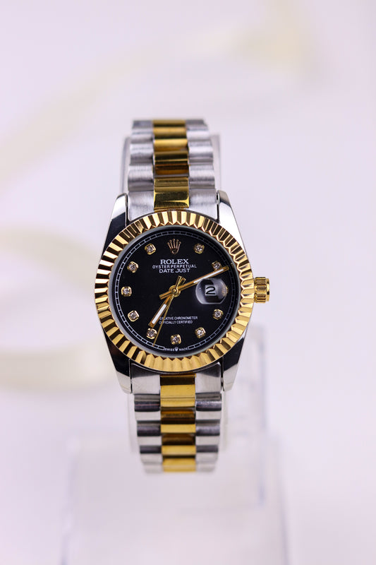 Rol-ex Black Pearl DateJust Women Watch - Fluted Bezel