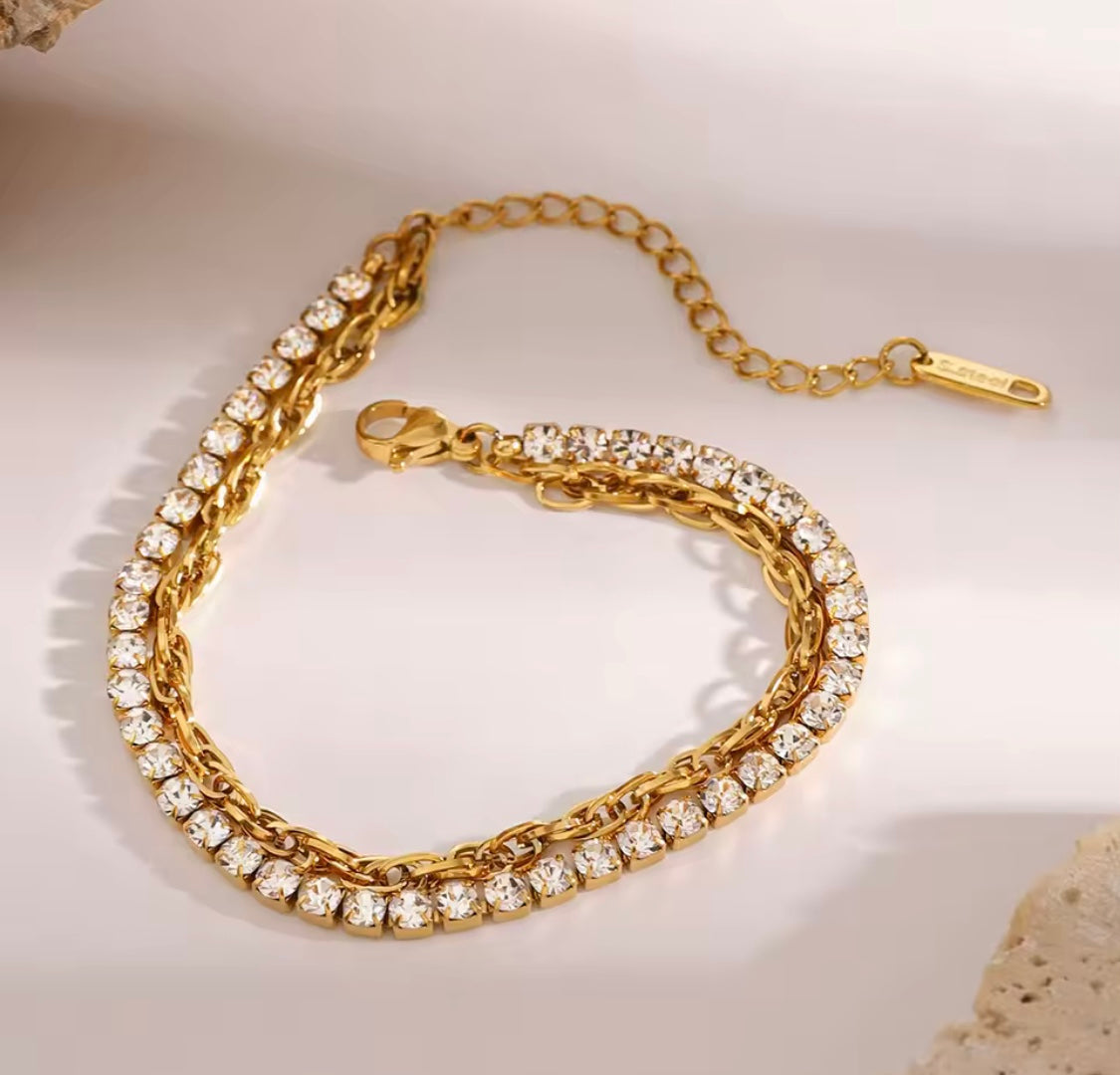 Double-Layered Rhinestone Bracelet