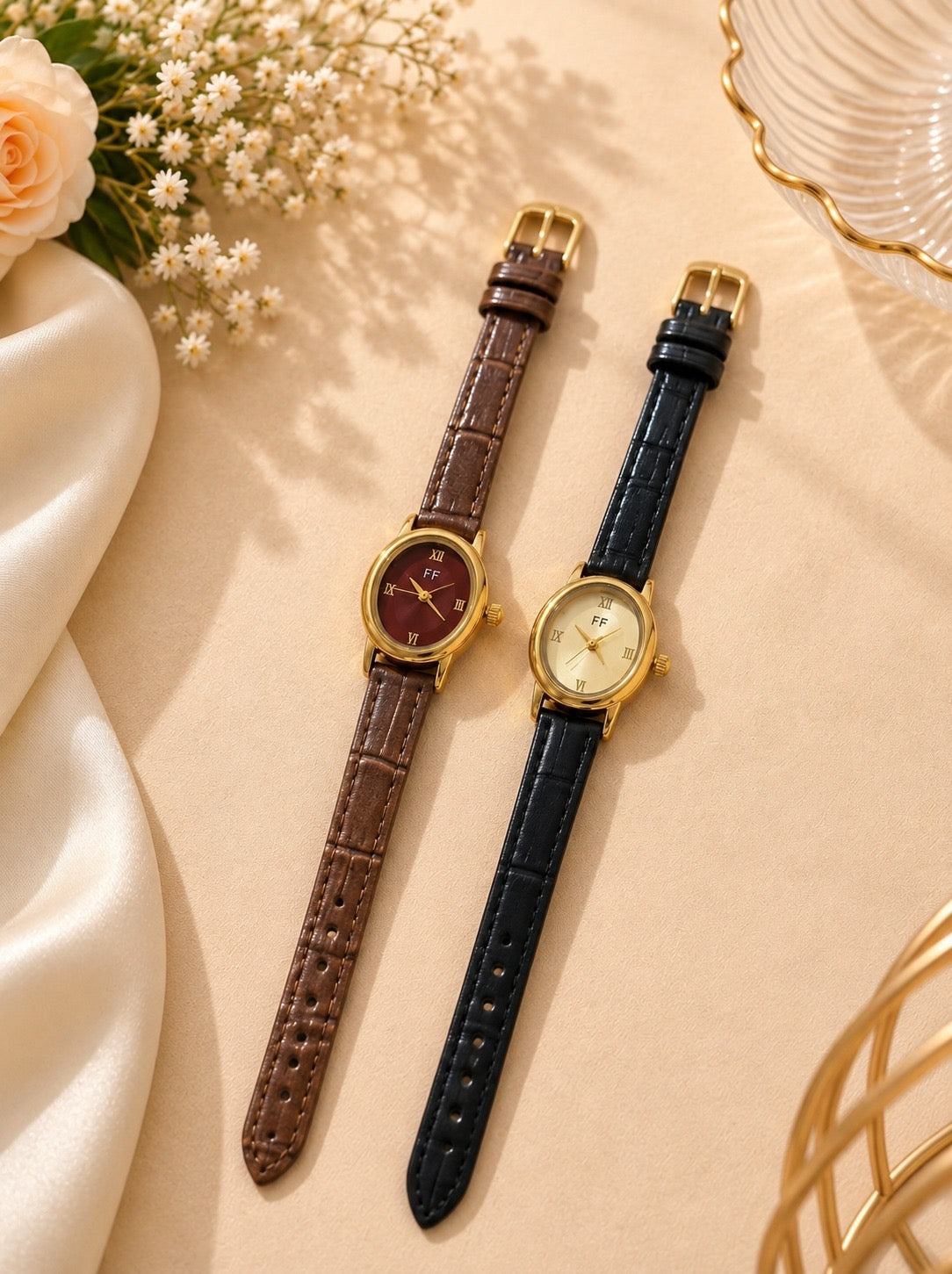 FF Heritage Oval Women Strap Watch | Classic Women's Watch Pakistan