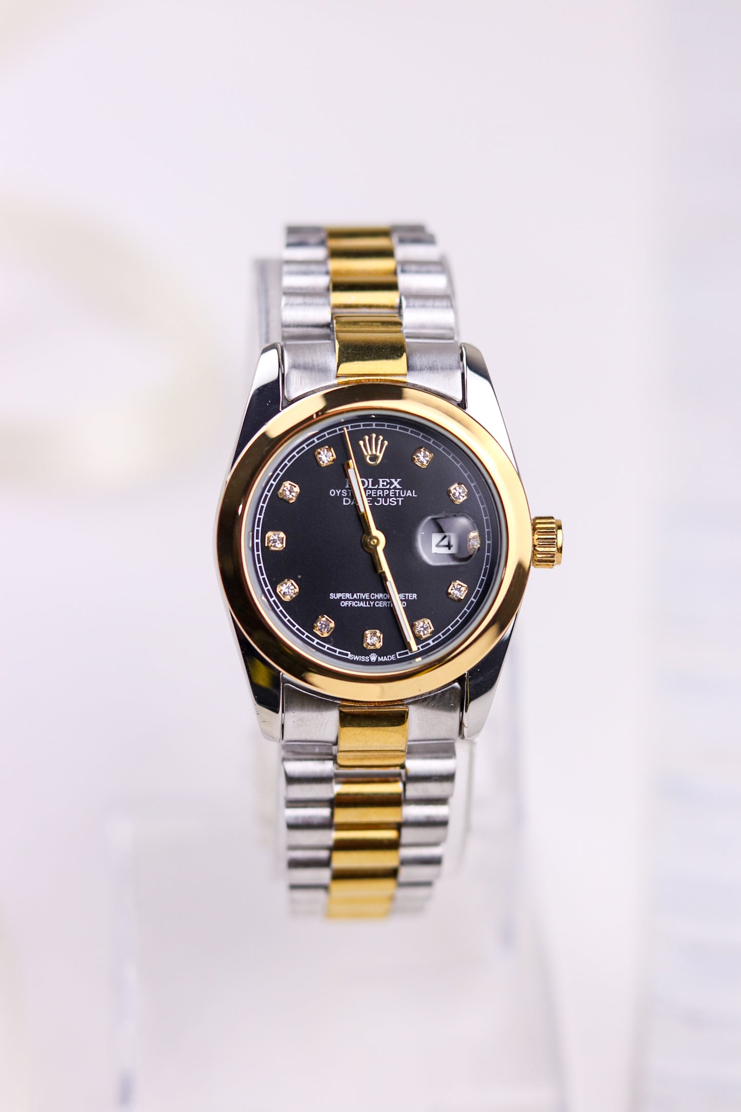 Rol-ex Black Pearl DateJust Women Watch - Plain Bezel