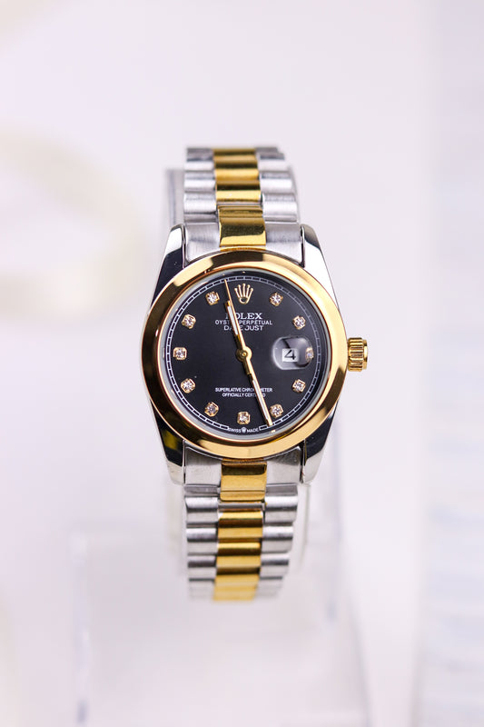 Rol-ex Black Pearl DateJust Women Watch - Plain Bezel