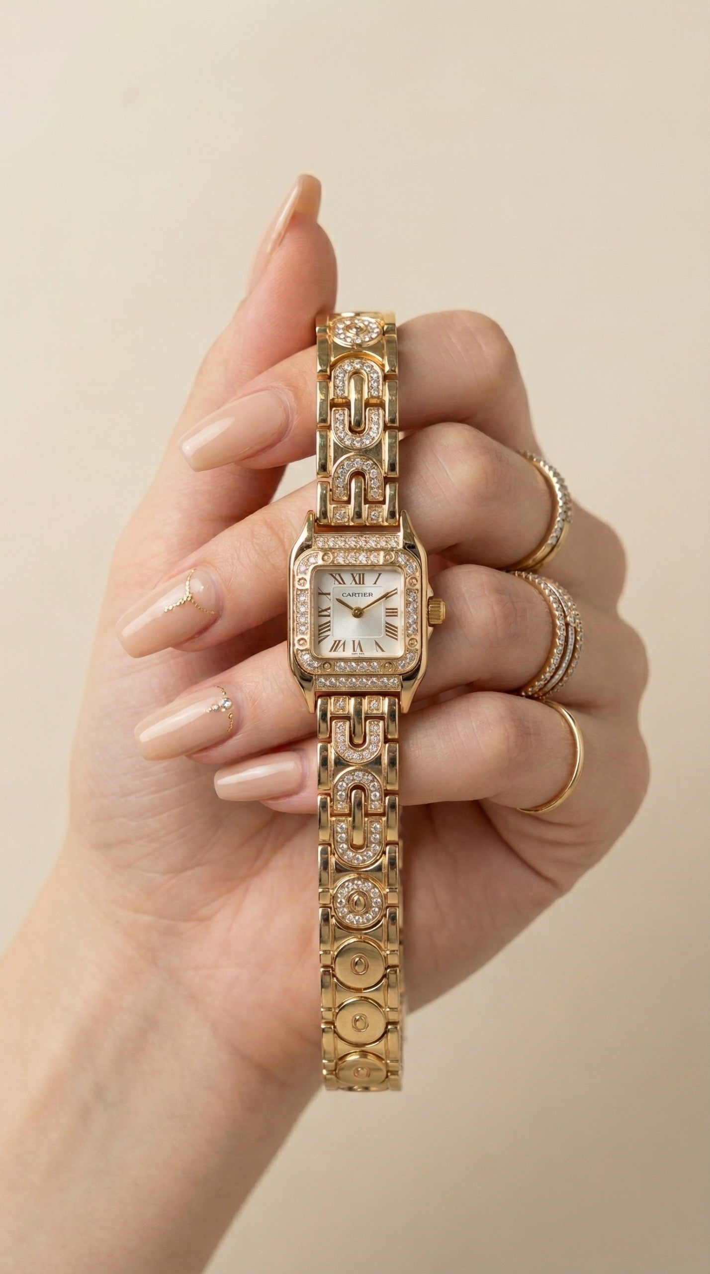Cartier Sparkle Golden White Dial Women Watch