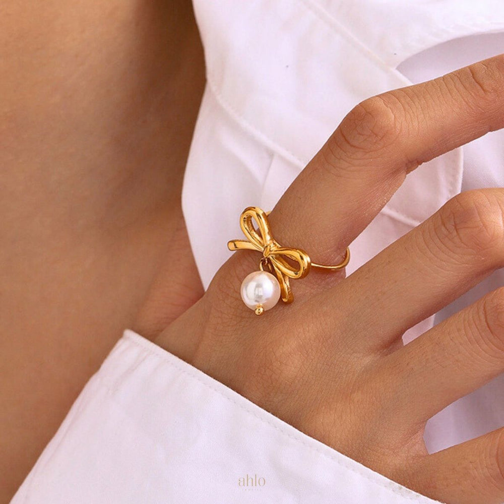 Forever Bow Pearl Charm Adjustable Ring