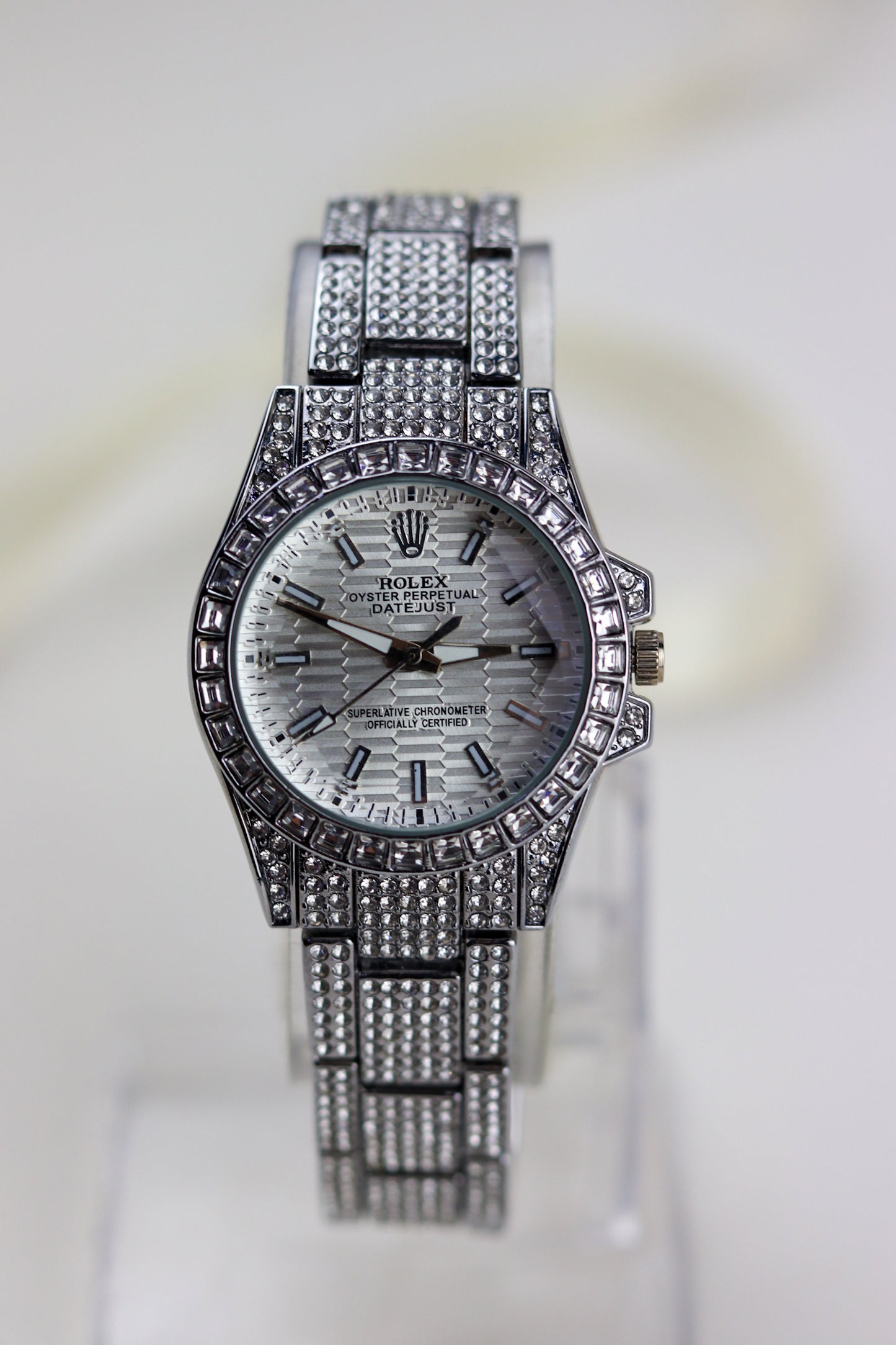 Rol-ex Silver Gemstone Gaze Watch
