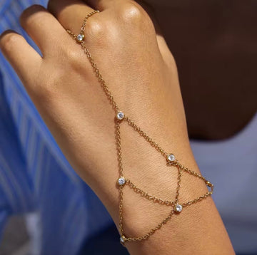 White Cubic Mesh Finger Bracelet – 18K Gold Plated Hand Harness Bracelet Pakistan