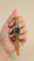 Rol-ex Gilded Square Golden Women Watch - Green Dial