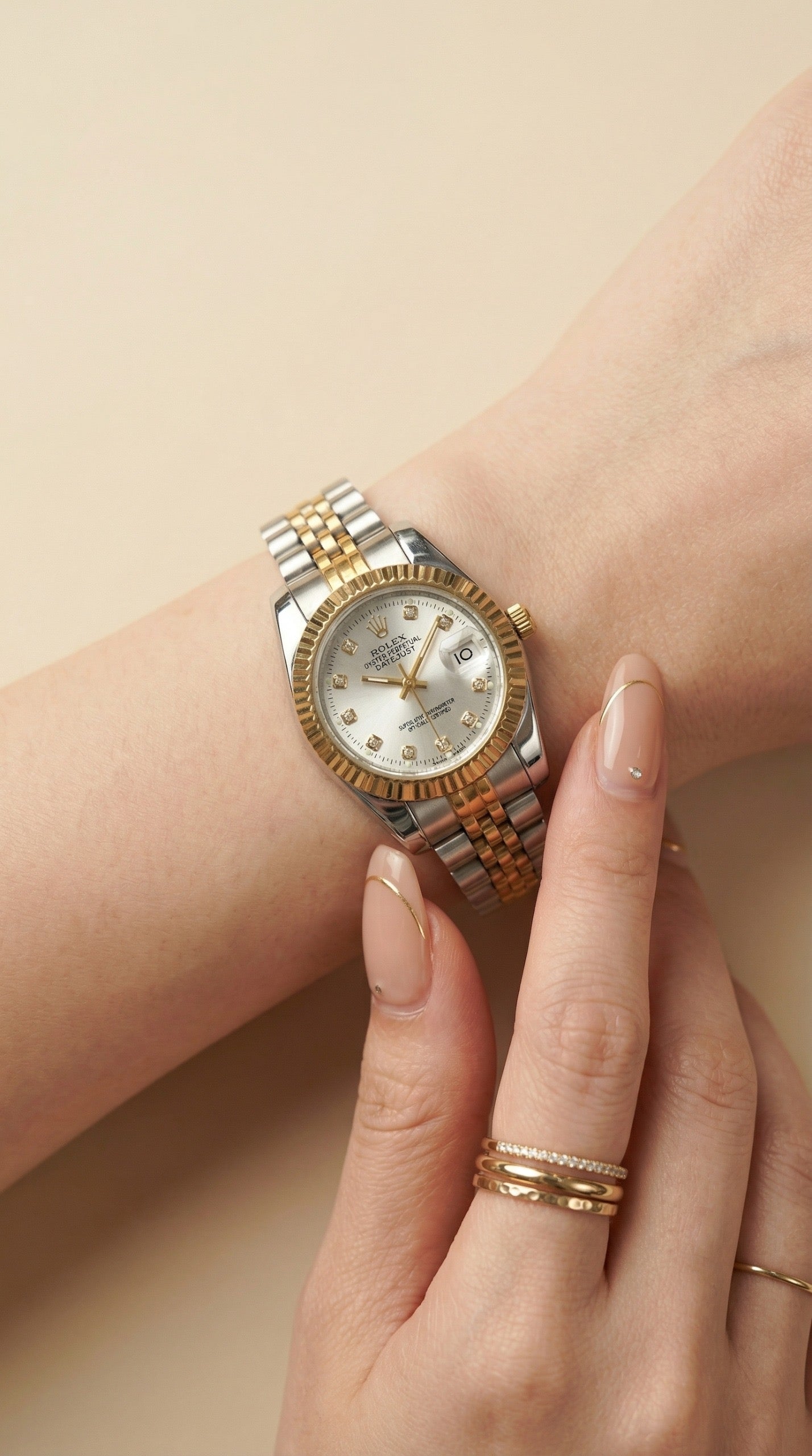 Rolex Two Tone White Datejust Women Watch