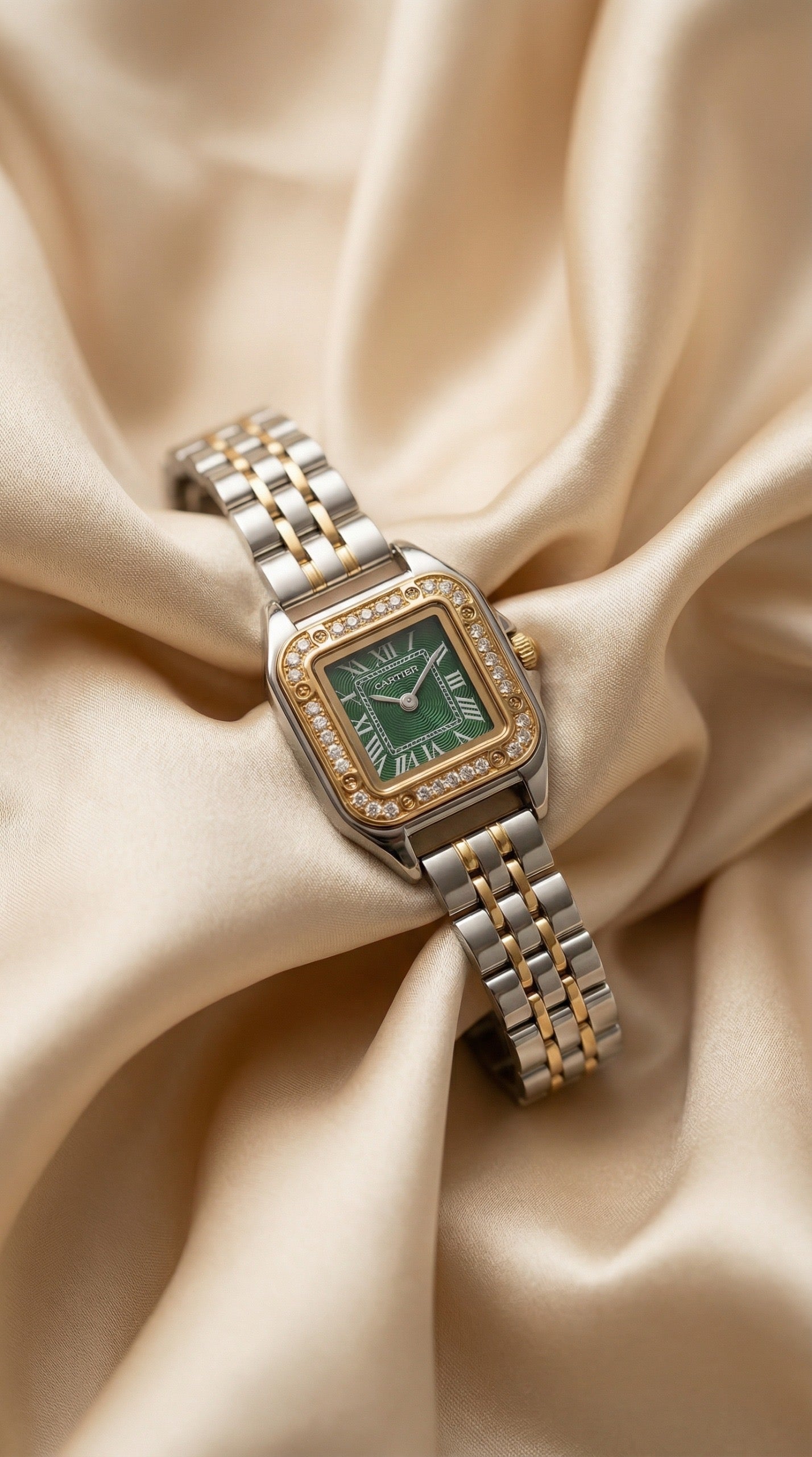 Cartier Diamond Women Watch - Green Dial