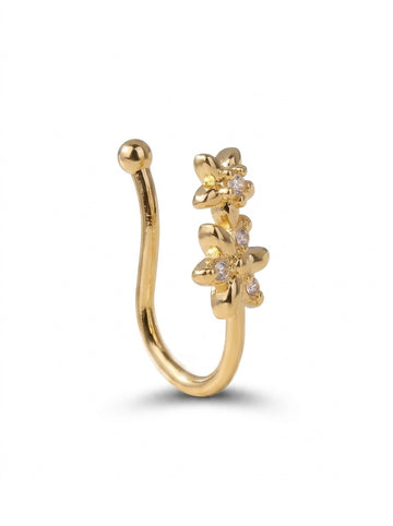 Dual Flower Pearl Nose Ring – Floral Stainless Steel Nose Ring for Women in Pakistan