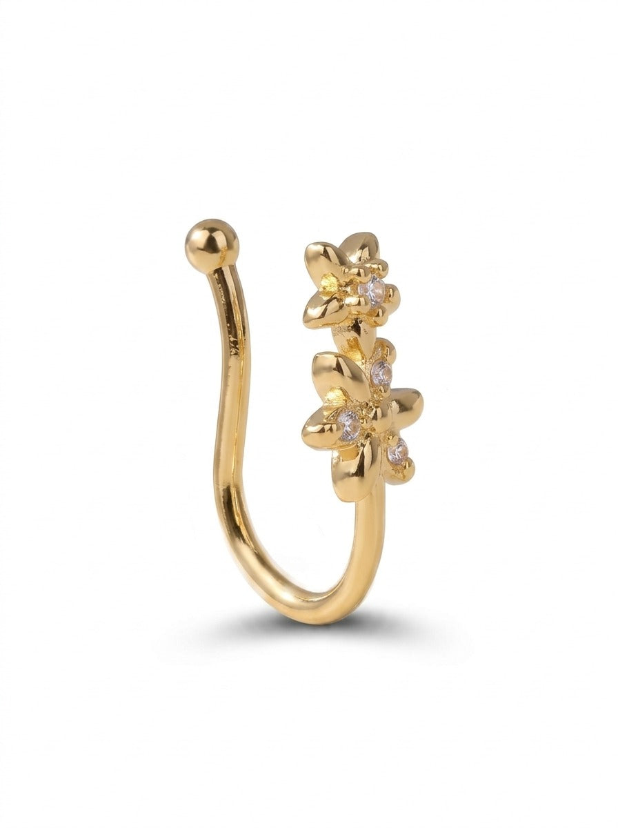 Dual Flower Pearl Nose Ring – Floral Stainless Steel Nose Ring for Women in Pakistan