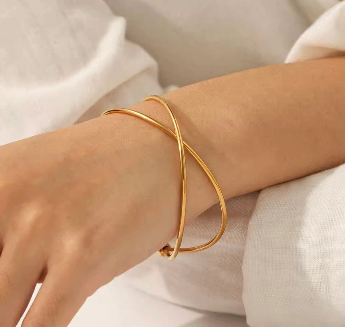 Criss-Cross Cuff Bangle worn on wrist adjustable gold cuff bangle for women – Jewelistic
