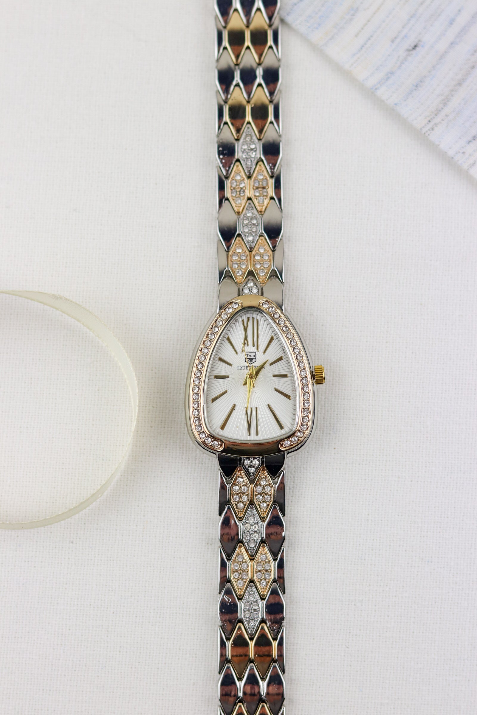 True-Worth White Crystal Cascade Women Watch
