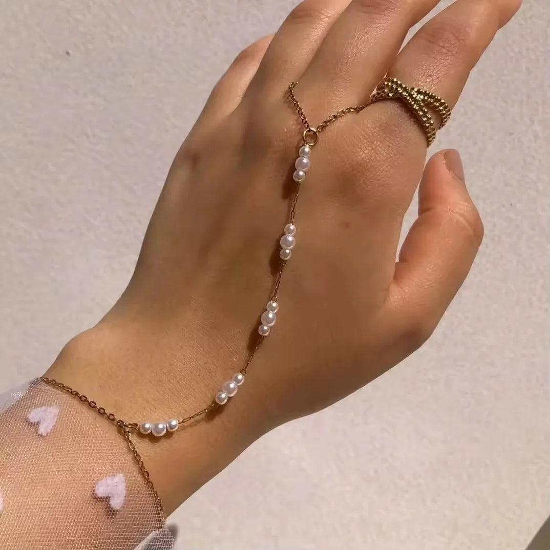 Dainty Pearl Finger Bracelet