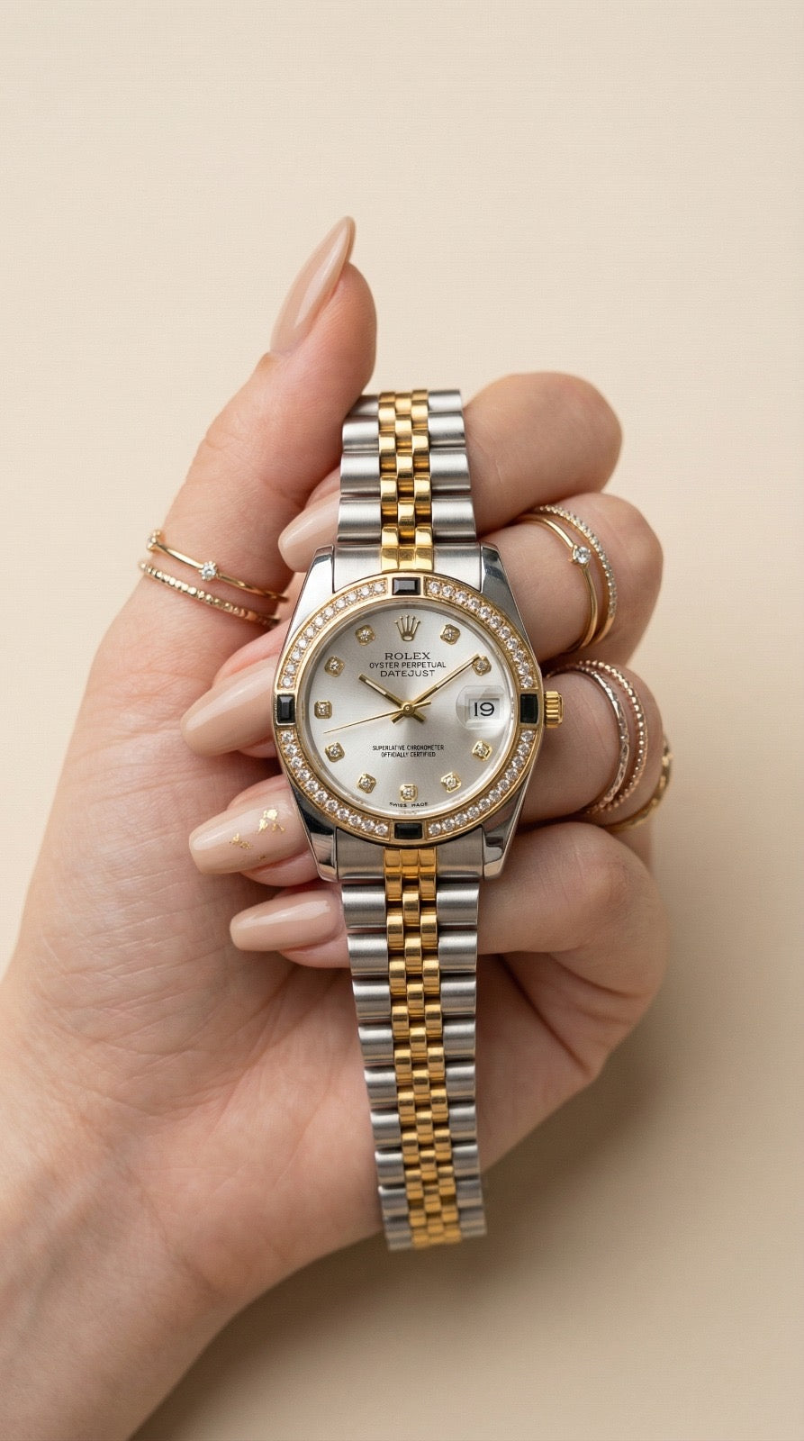 Ro-lex Lady Datejust Onyx Pearl Two Tone Women Watch