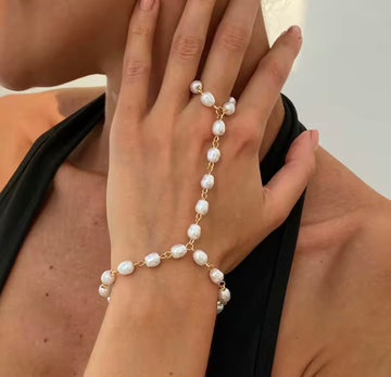 White Pearl Finger Bracelet | Elegant Hand Jewellery Pakistan